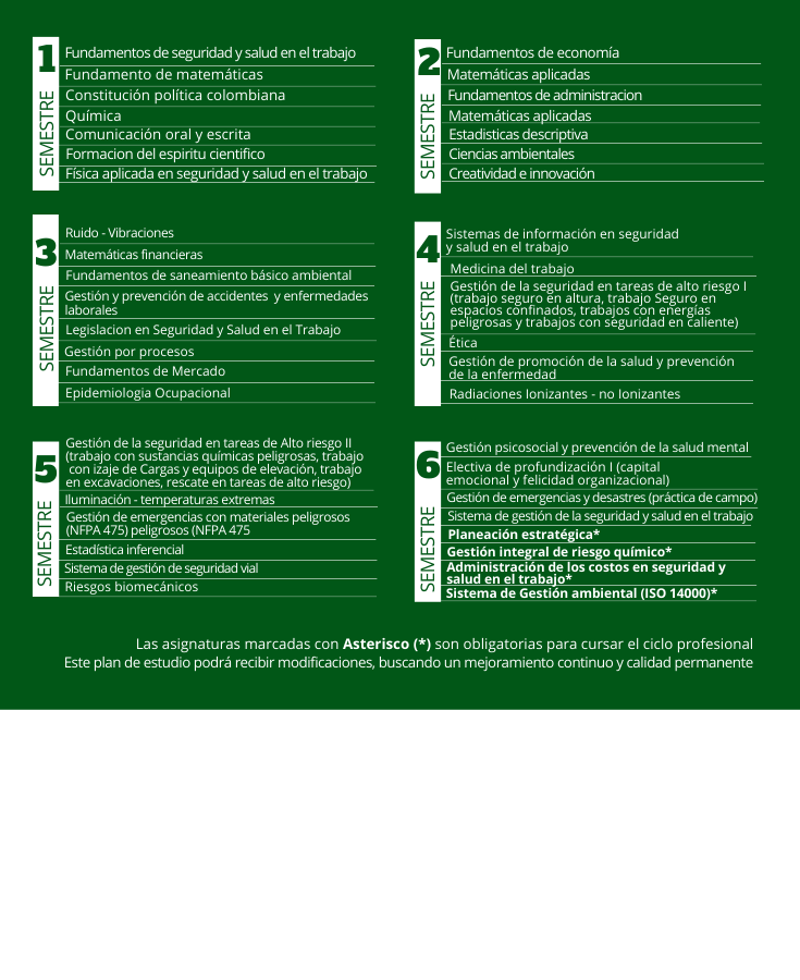 Plan de estudio de Tecnología en Gestión de Seguridad y Salud en el Trabajo